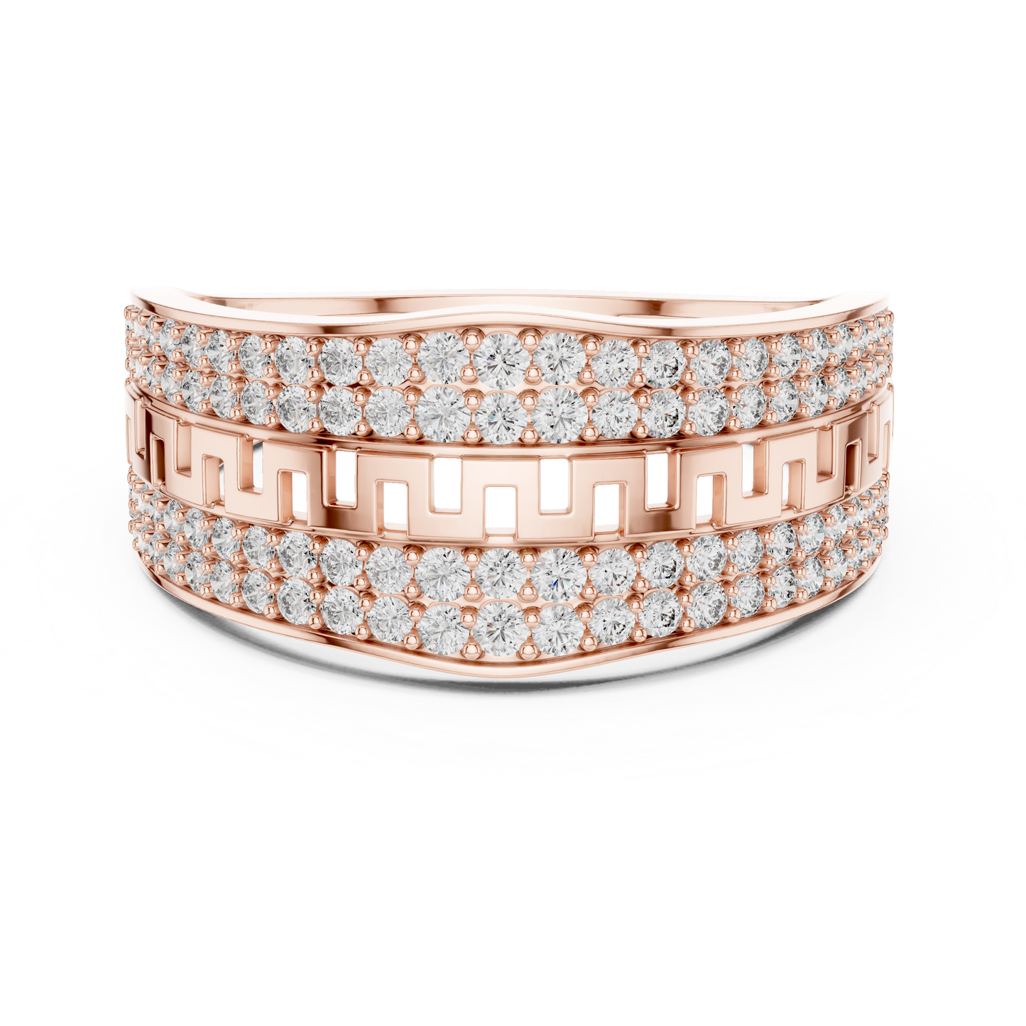 Premium Diamond Ring – Stylish Greek Pattern Gold Band