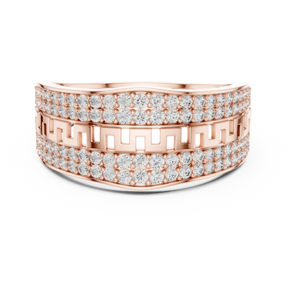 Premium Diamond Ring – Stylish Greek Pattern Gold Band