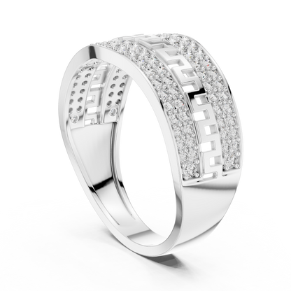 Premium Diamond Ring – Stylish Greek Pattern Gold Band