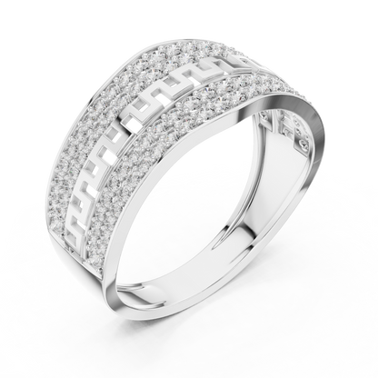 Premium Diamond Ring – Stylish Greek Pattern Gold Band