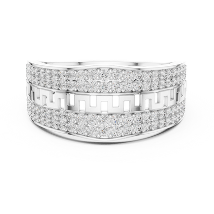 Premium Diamond Ring – Stylish Greek Pattern Gold Band