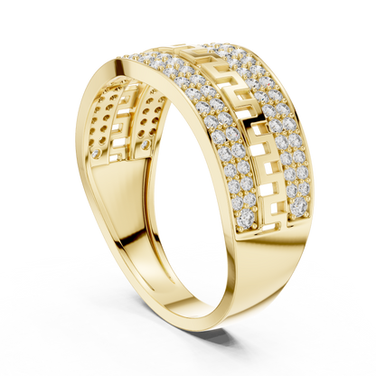 Premium Diamond Ring – Stylish Greek Pattern Gold Band