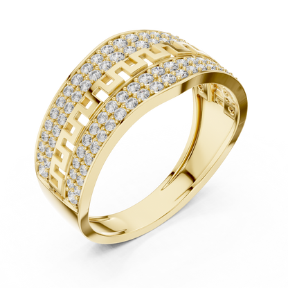 Premium Diamond Ring – Stylish Greek Pattern Gold Band