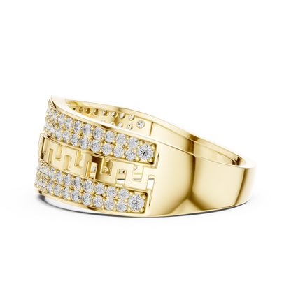Premium Diamond Ring – Stylish Greek Pattern Gold Band