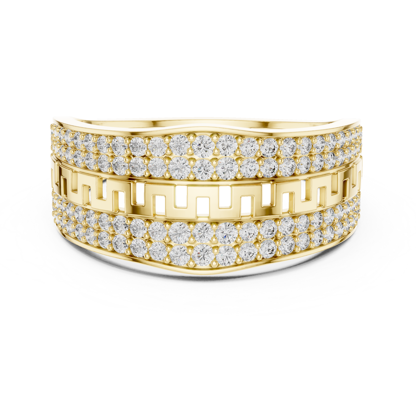Premium Diamond Ring – Stylish Greek Pattern Gold Band