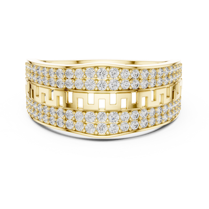 Premium Diamond Ring – Stylish Greek Pattern Gold Band