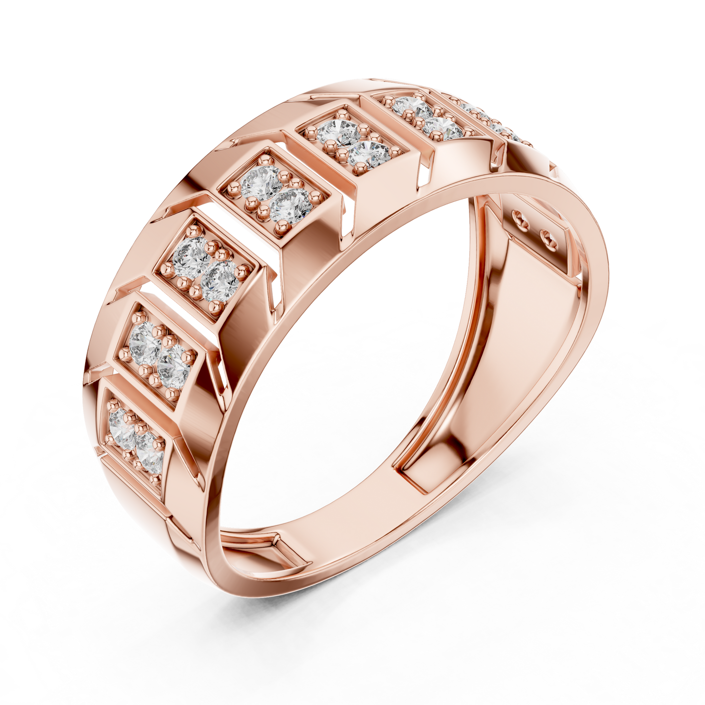 Modern Diamond Band Ring – Greek Key Design.