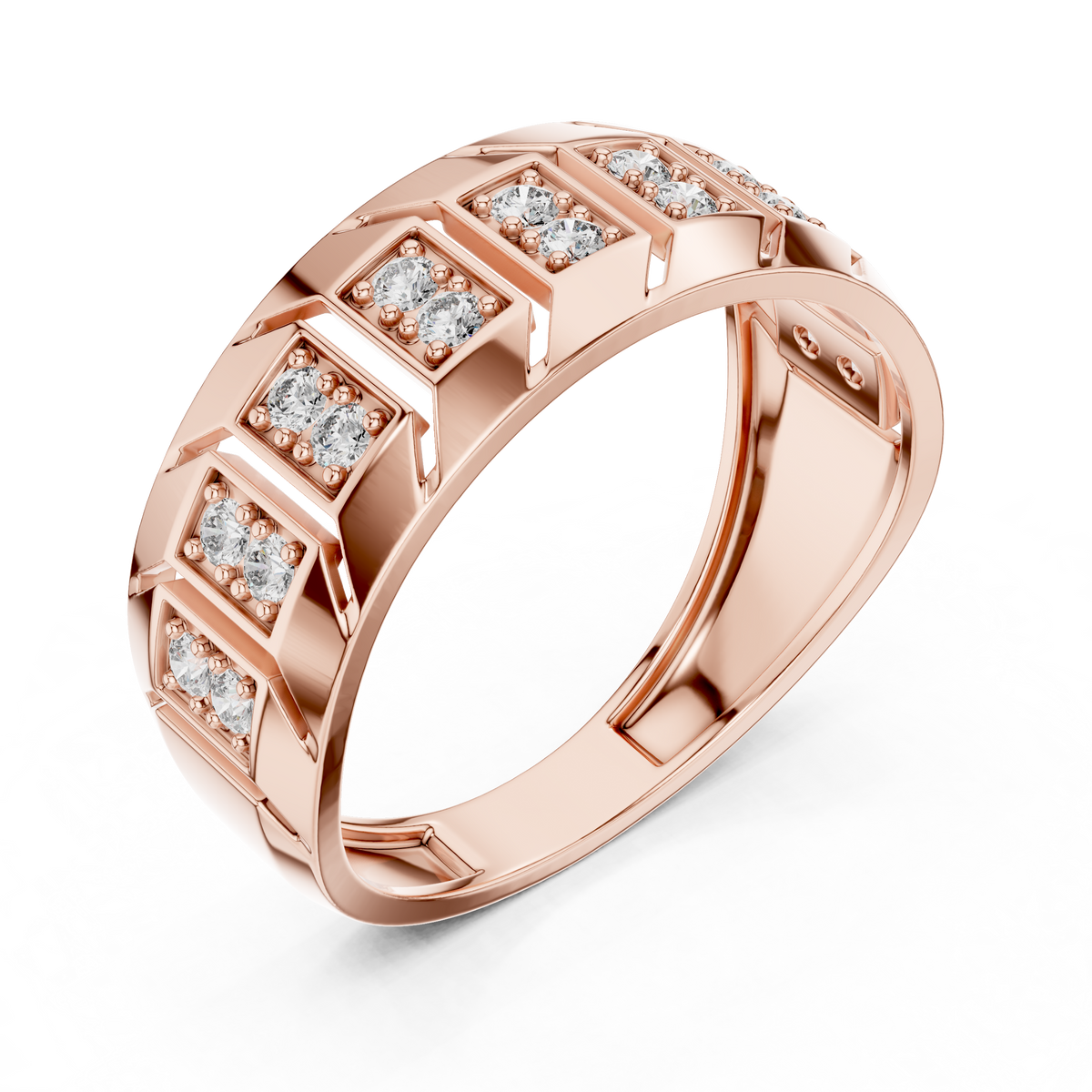 Modern Diamond Band Ring – Greek Key Design.
