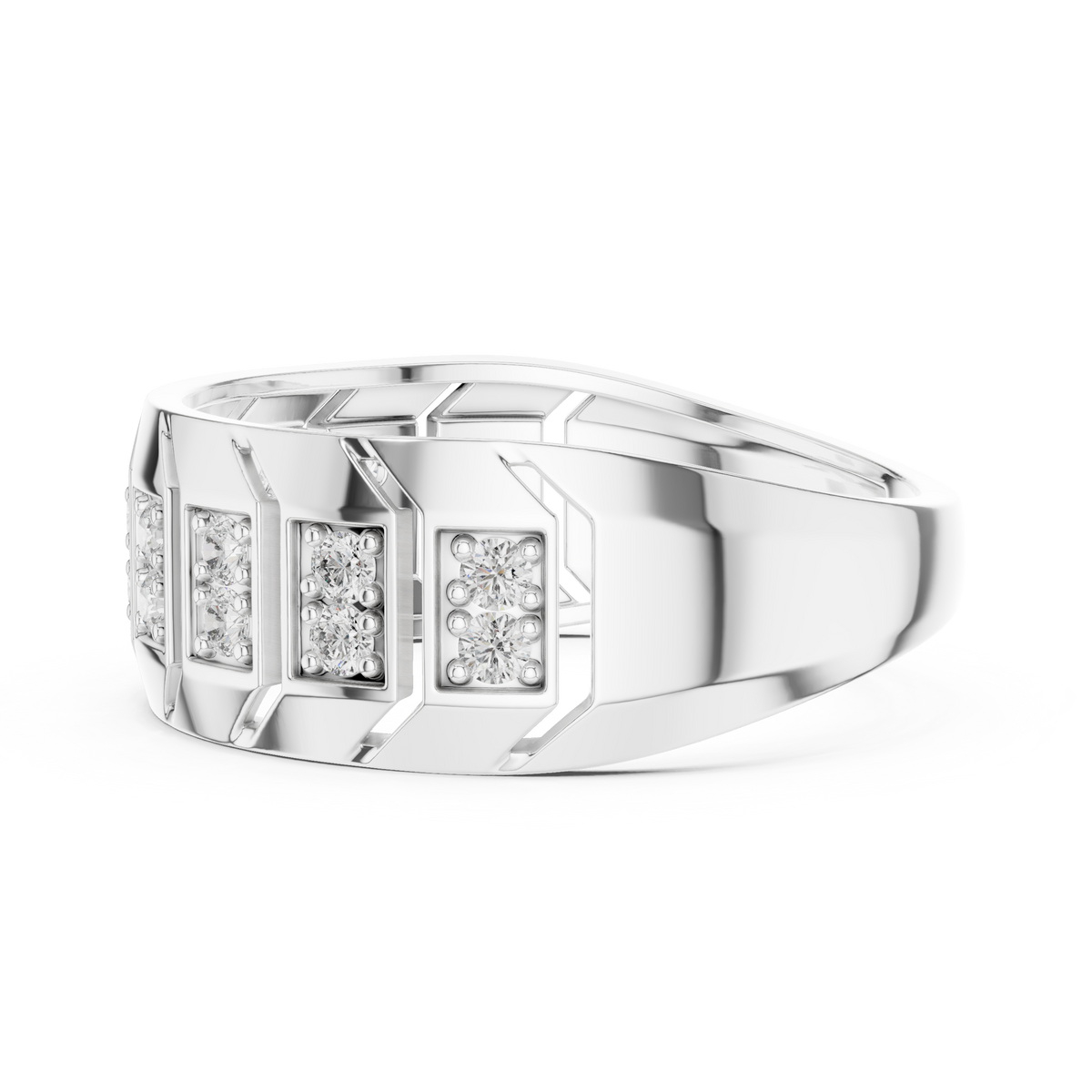 Modern Diamond Band Ring – Greek Key Design.