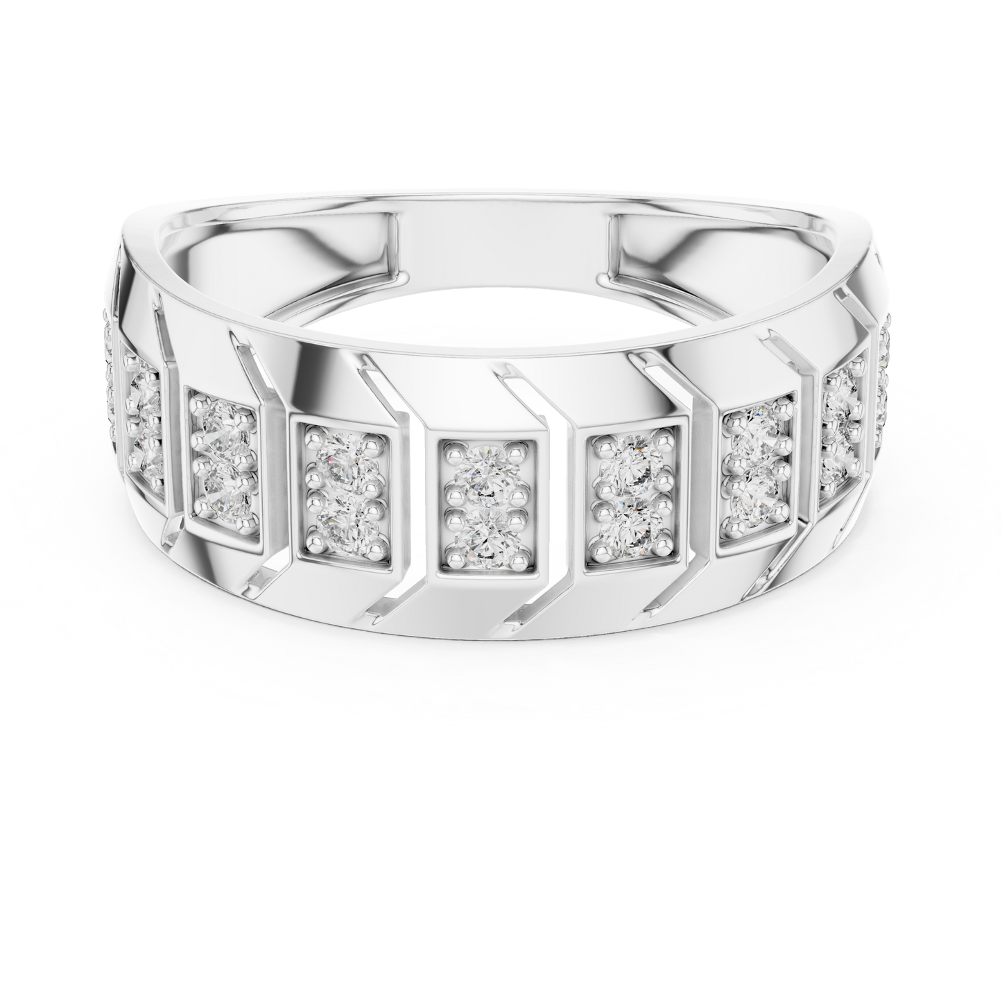 Modern Diamond Band Ring – Greek Key Design.