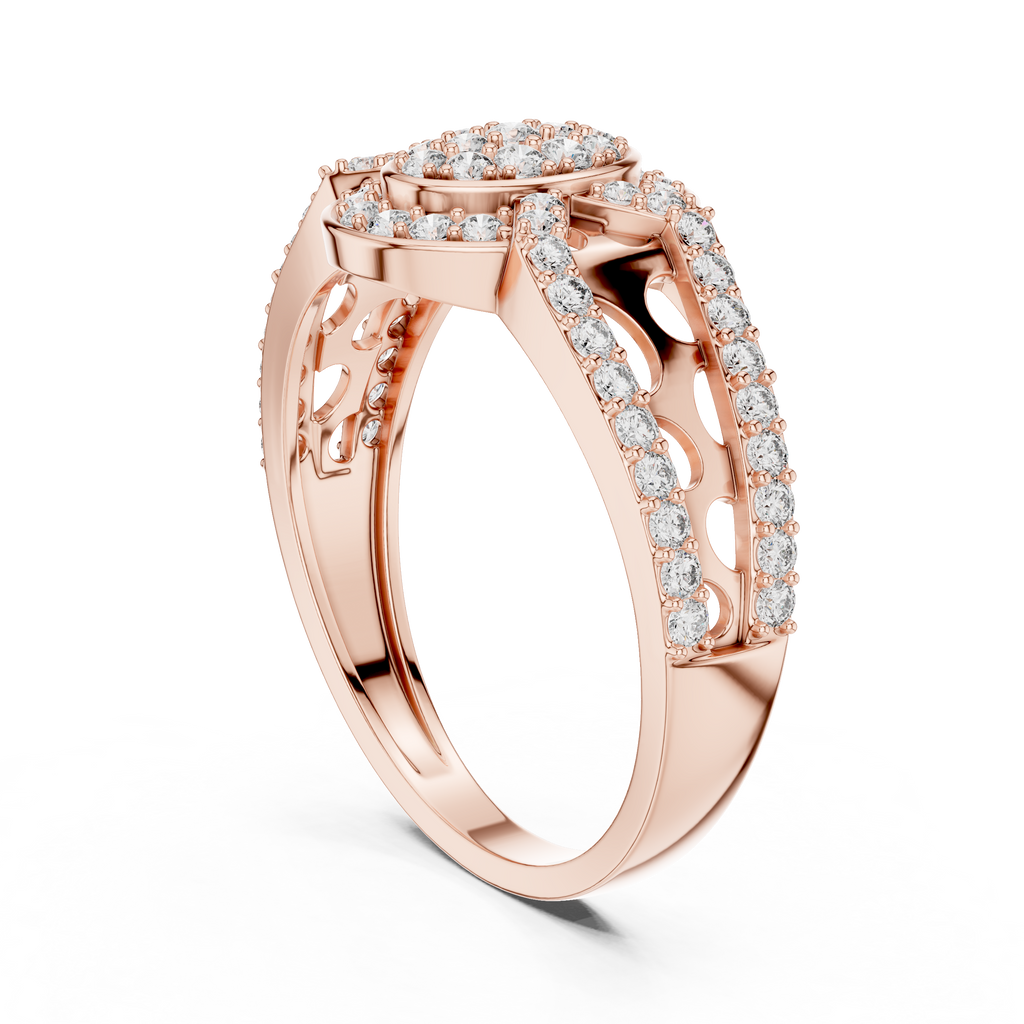 Round Diamond Cluster Halo Ring – Double Band Pave Diamond Ring in Gold