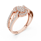 Round Diamond Cluster Halo Ring – Double Band Pave Diamond Ring in Gold