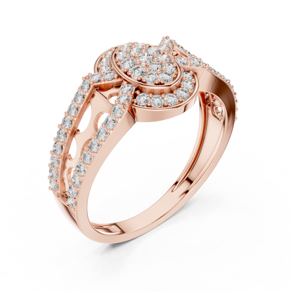 Round Diamond Cluster Halo Ring – Double Band Pave Diamond Ring in Gold