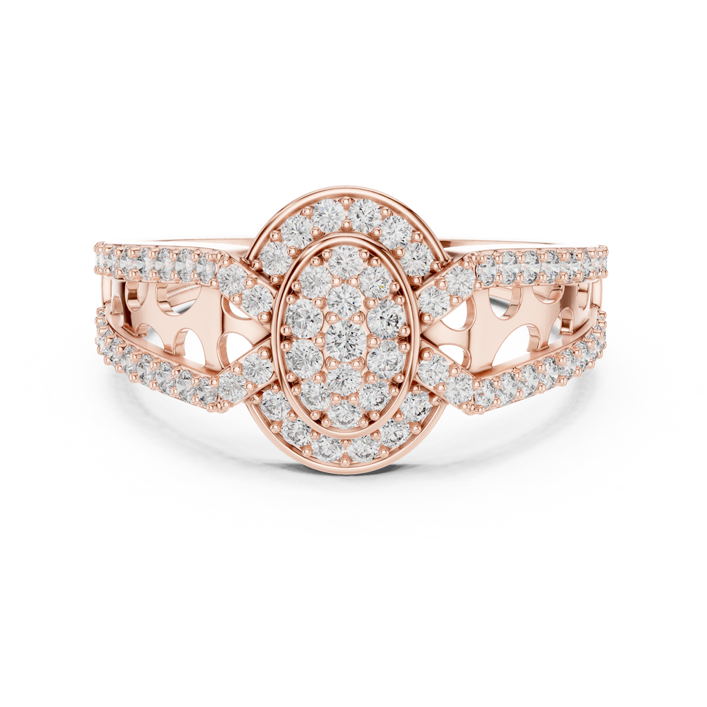 Round Diamond Cluster Halo Ring – Double Band Pave Diamond Ring in Gold