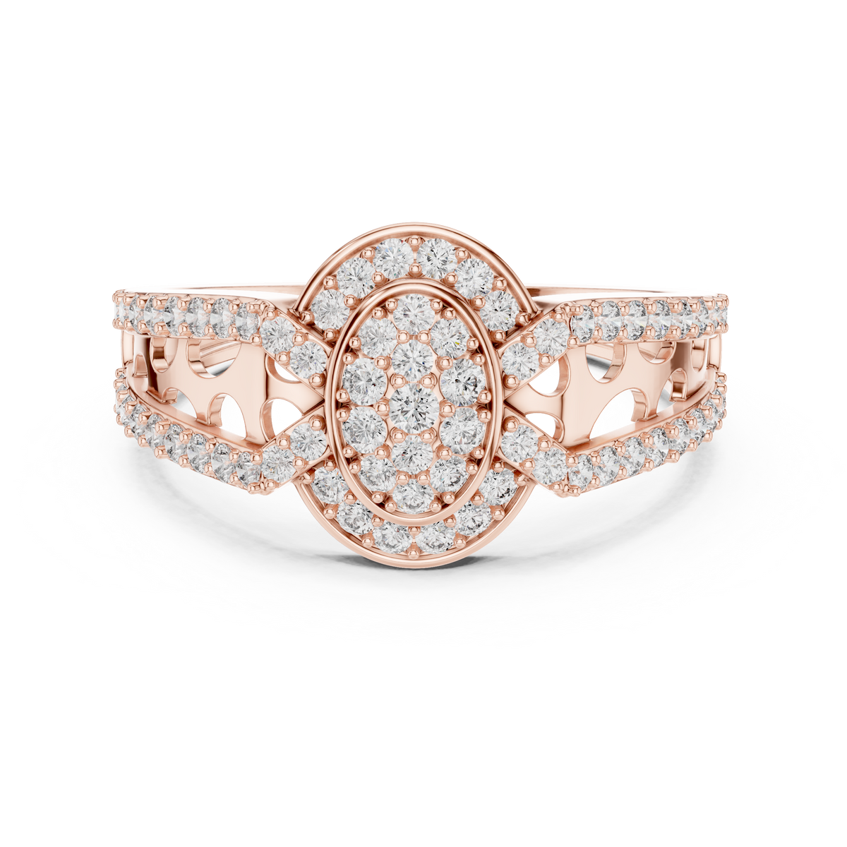 Round Diamond Cluster Halo Ring – Double Band Pave Diamond Ring in Gold