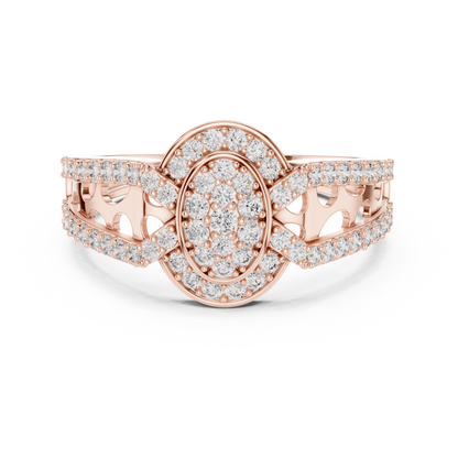 Round Diamond Cluster Halo Ring – Double Band Pave Diamond Ring in Gold