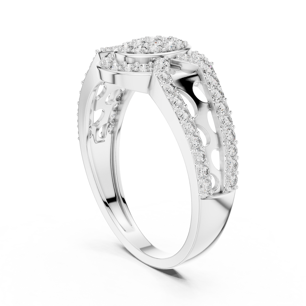 Round Diamond Cluster Halo Ring – Double Band Pave Diamond Ring in Gold