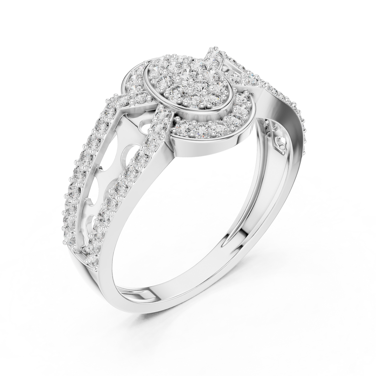 Round Diamond Cluster Halo Ring – Double Band Pave Diamond Ring in Gold