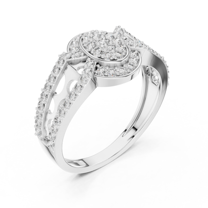 Round Diamond Cluster Halo Ring – Double Band Pave Diamond Ring in Gold