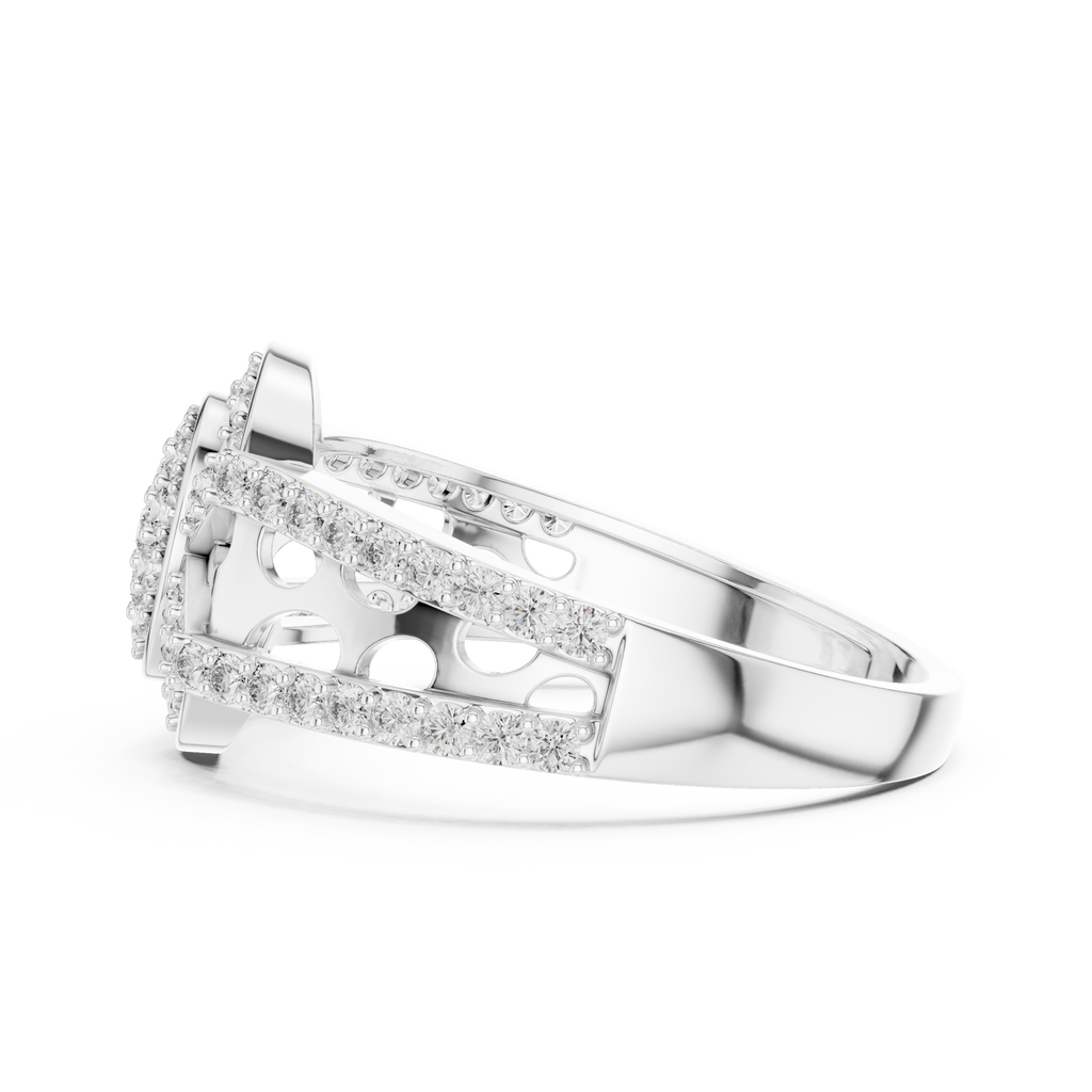 Round Diamond Cluster Halo Ring – Double Band Pave Diamond Ring in Gold
