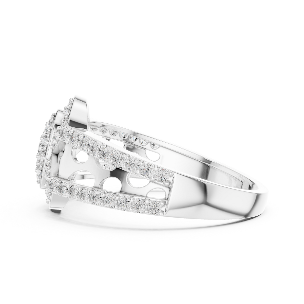 Round Diamond Cluster Halo Ring – Double Band Pave Diamond Ring in Gold