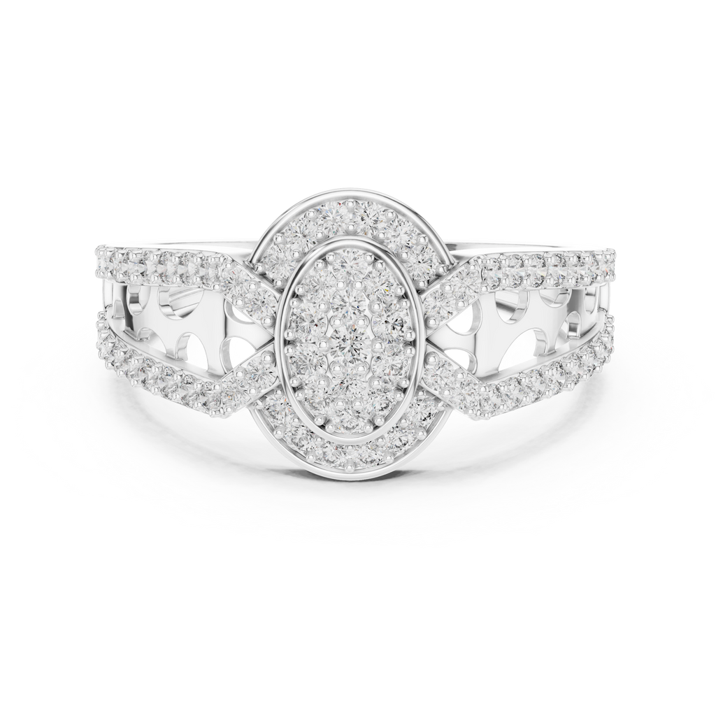 Round Diamond Cluster Halo Ring – Double Band Pave Diamond Ring in Gold