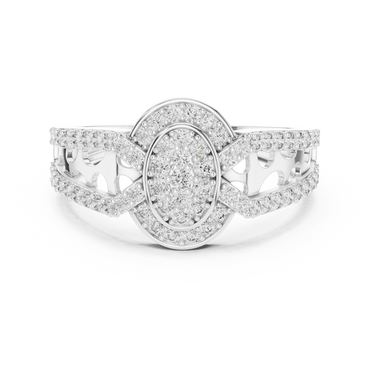 Round Diamond Cluster Halo Ring – Double Band Pave Diamond Ring in Gold