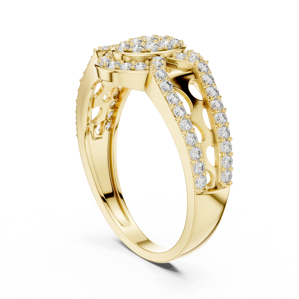 Round Diamond Cluster Halo Ring – Double Band Pave Diamond Ring in Gold
