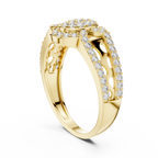 Round Diamond Cluster Halo Ring – Double Band Pave Diamond Ring in Gold