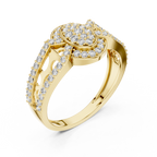 Round Diamond Cluster Halo Ring – Double Band Pave Diamond Ring in Gold