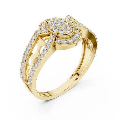 Round Diamond Cluster Halo Ring – Double Band Pave Diamond Ring in Gold