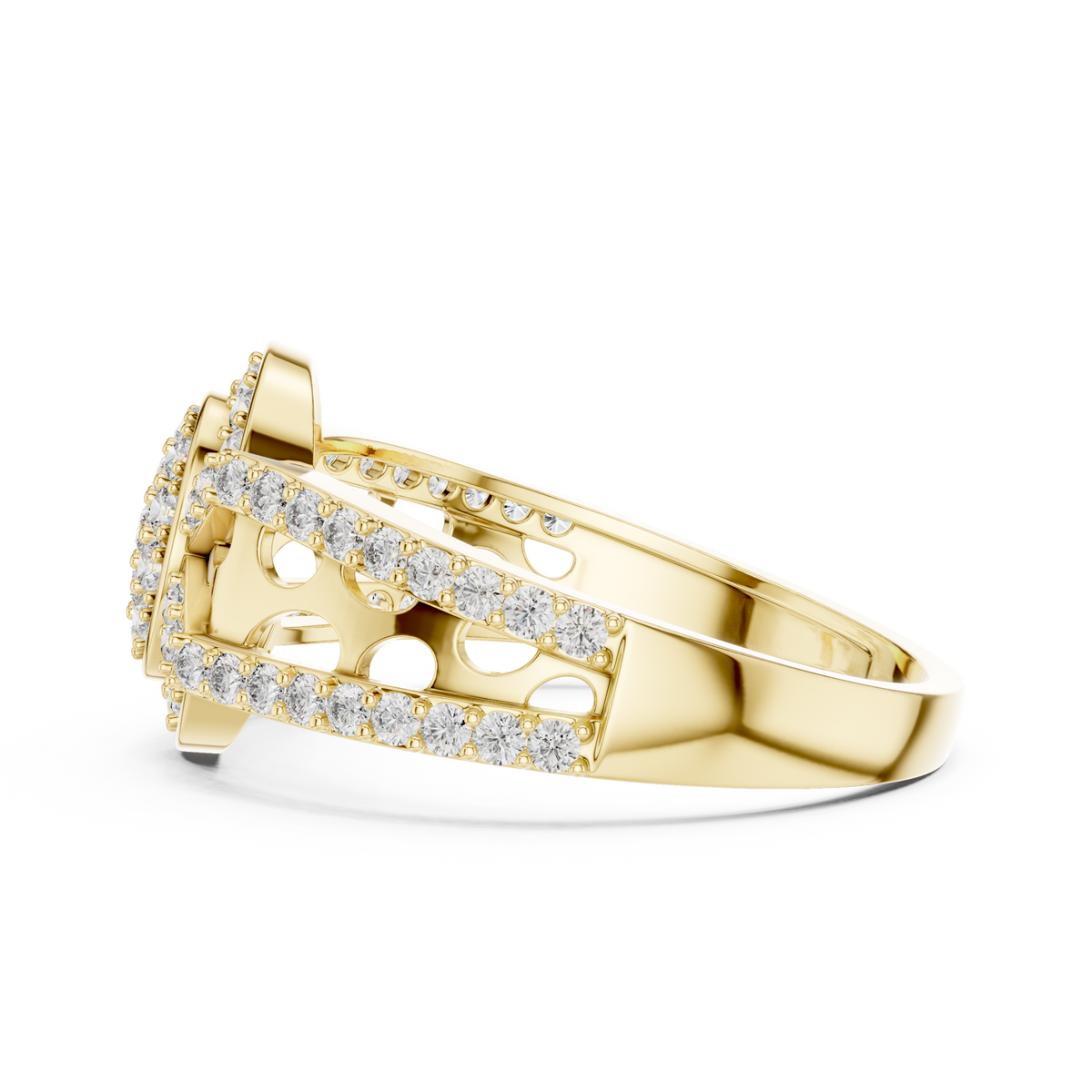 Round Diamond Cluster Halo Ring – Double Band Pave Diamond Ring in Gold