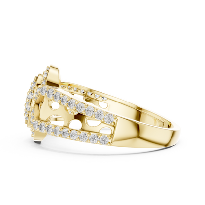 Round Diamond Cluster Halo Ring – Double Band Pave Diamond Ring in Gold