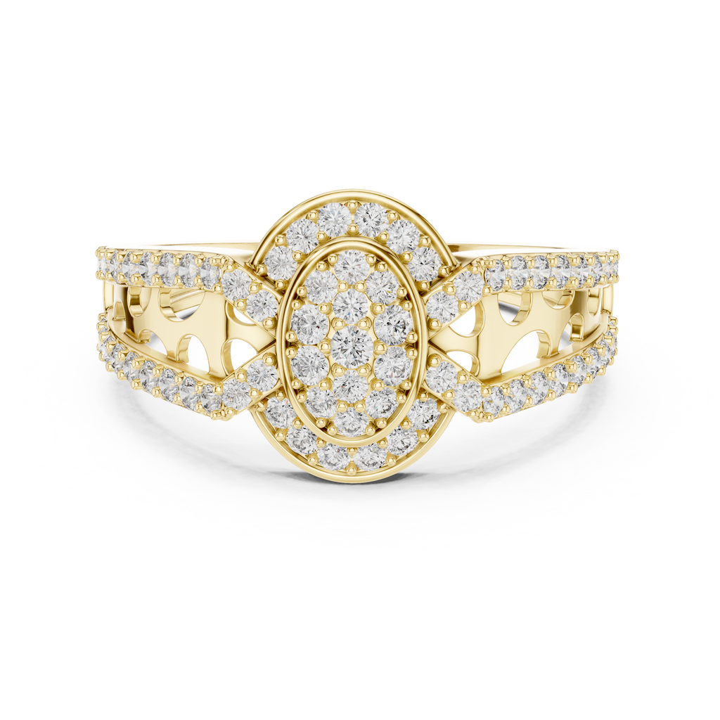 Round Diamond Cluster Halo Ring – Double Band Pave Diamond Ring in Gold