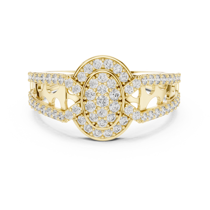 Round Diamond Cluster Halo Ring – Double Band Pave Diamond Ring in Gold