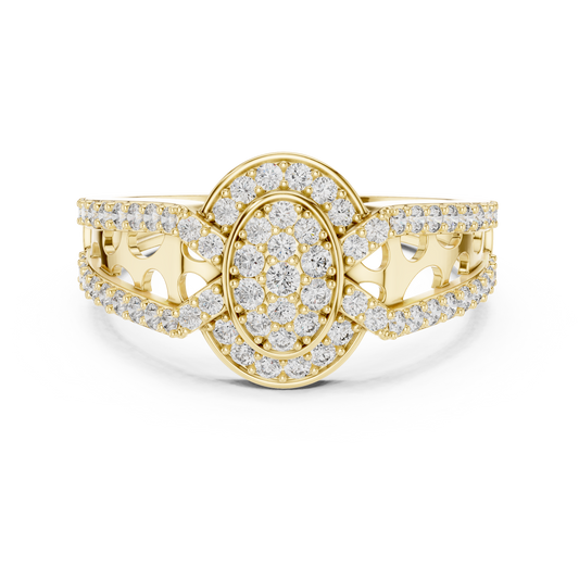 Round Diamond Cluster Halo Ring – Double Band Pave Diamond Ring in Gold