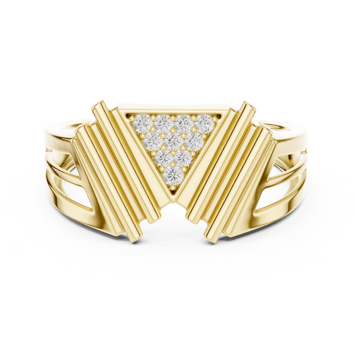 Masterpiece Featuring a Triangular Diamond Cluster and Fluted Tiered Wings