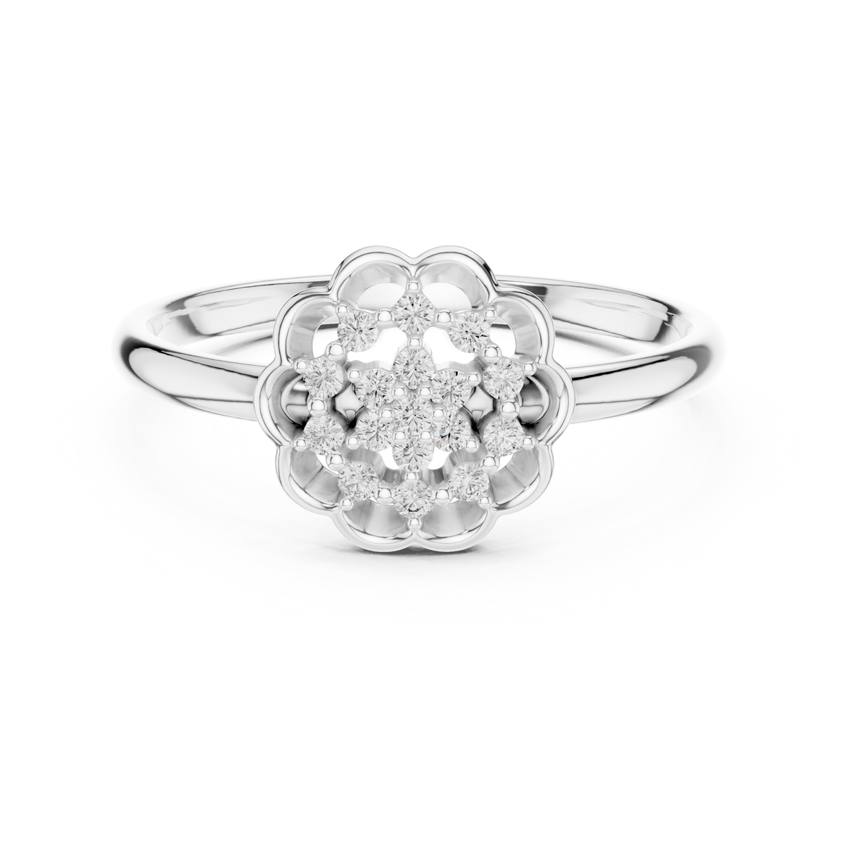 Golden Floral Cluster Diamond Ring