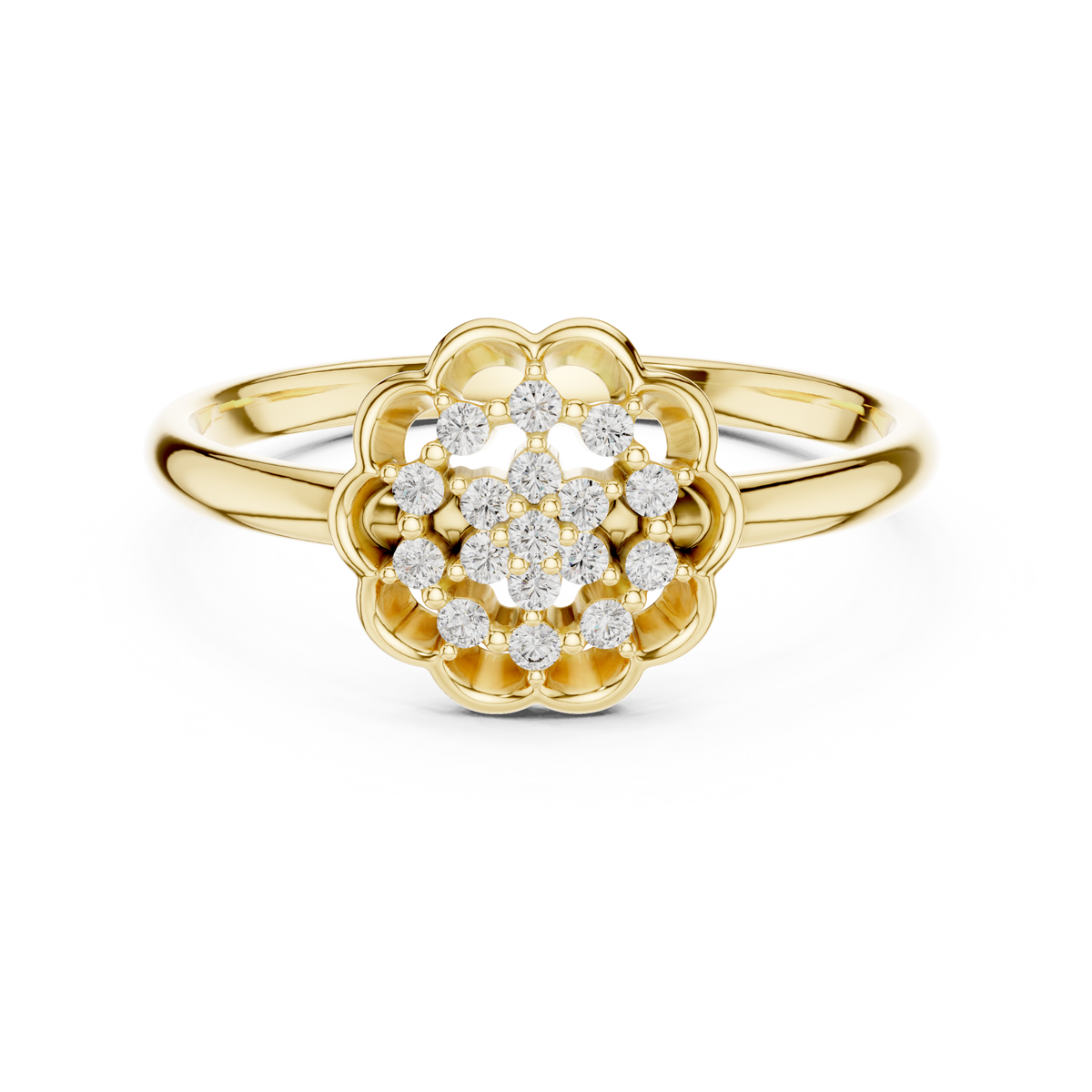 Golden Floral Cluster Diamond Ring