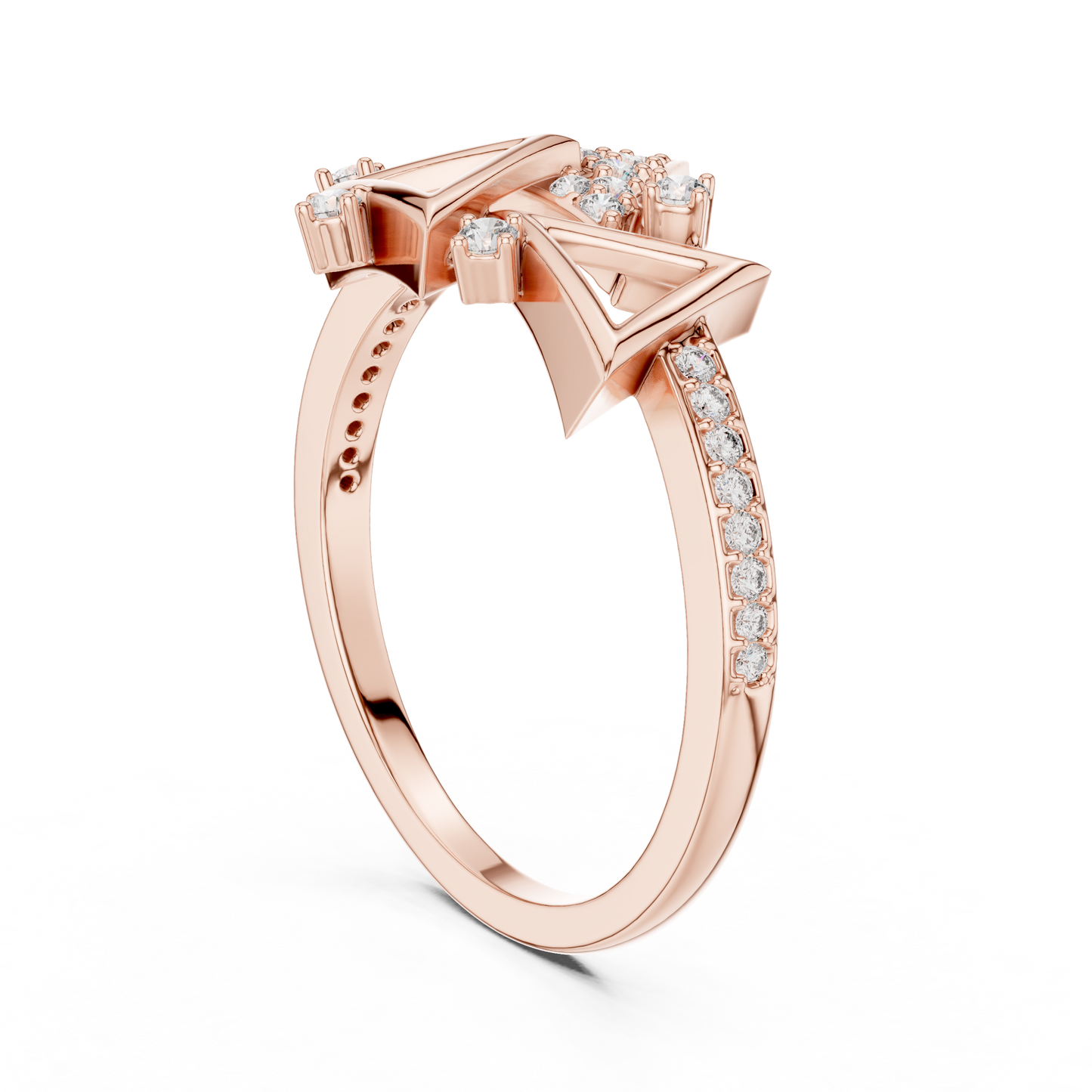 Designer Rose Gold Diamond Ring – Unique Geometric Triangle Fashion Ring.