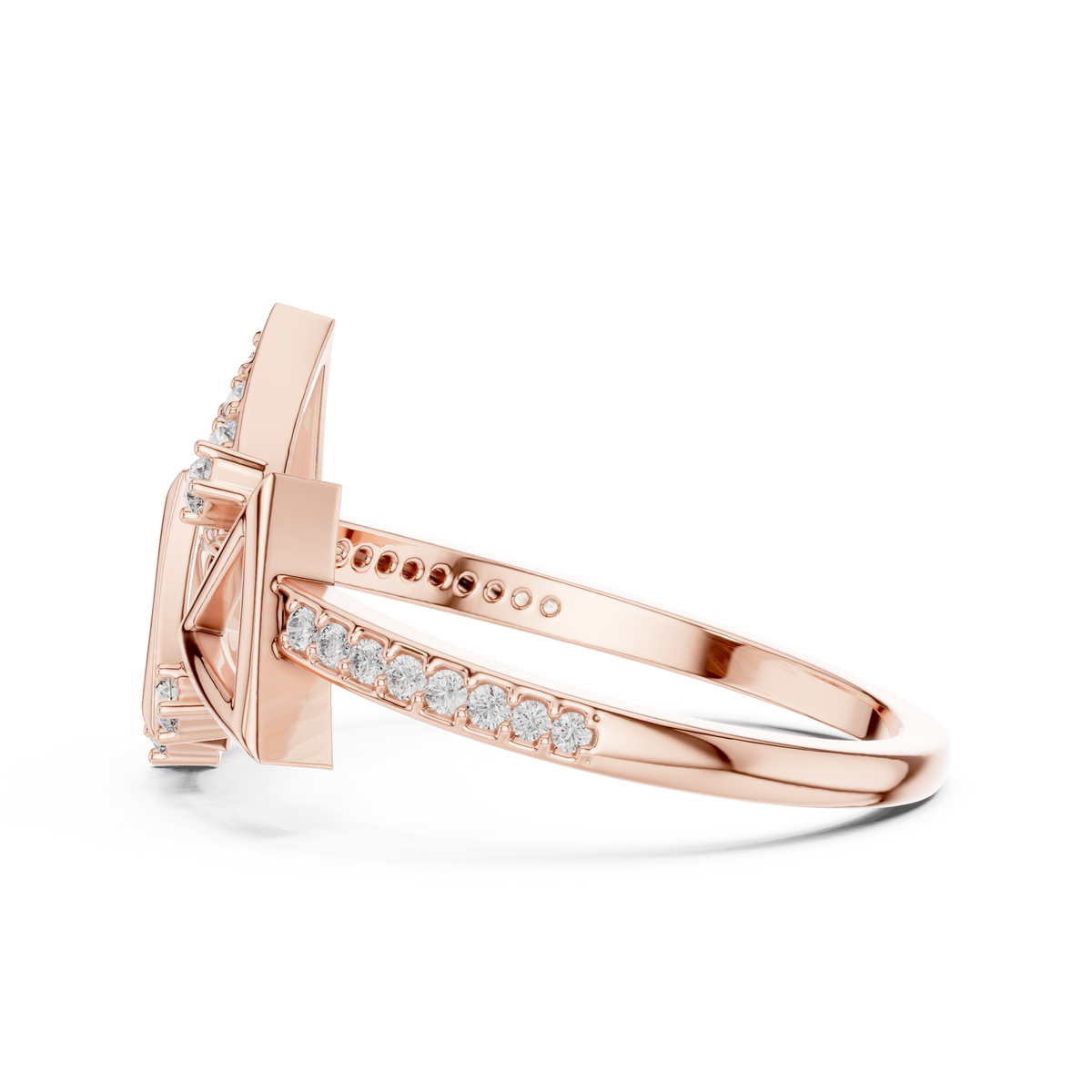 Designer Rose Gold Diamond Ring – Unique Geometric Triangle Fashion Ring.