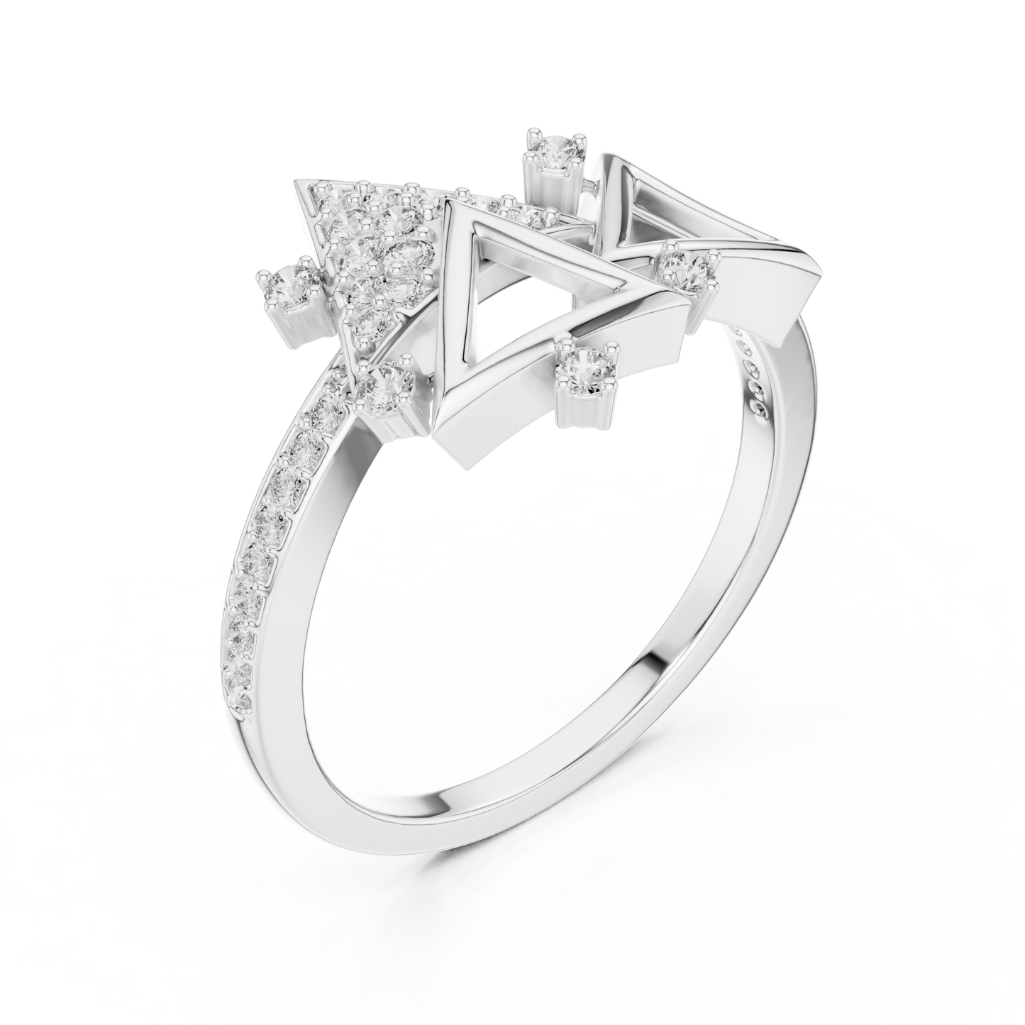 Designer Rose Gold Diamond Ring – Unique Geometric Triangle Fashion Ring.