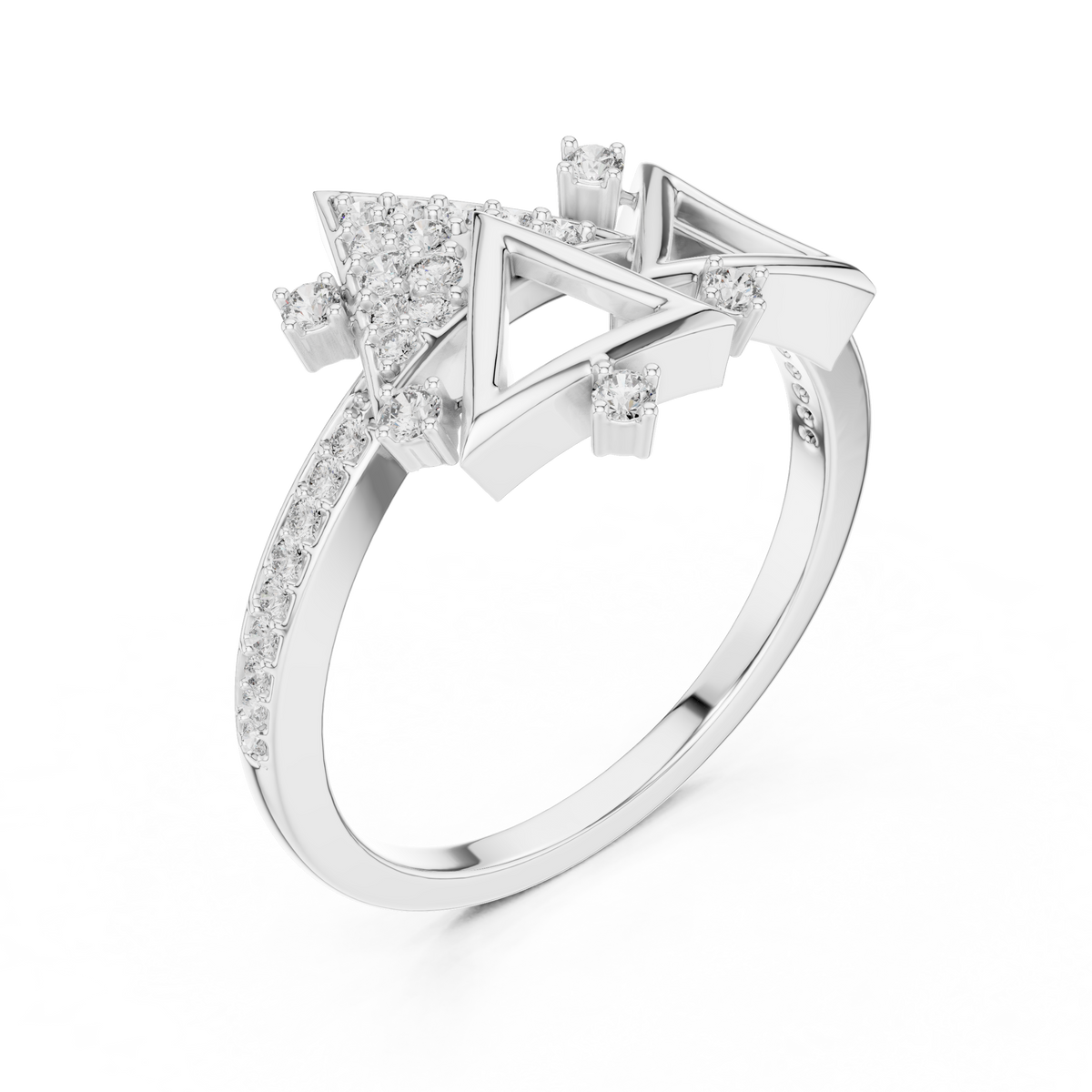 Designer Rose Gold Diamond Ring – Unique Geometric Triangle Fashion Ring.