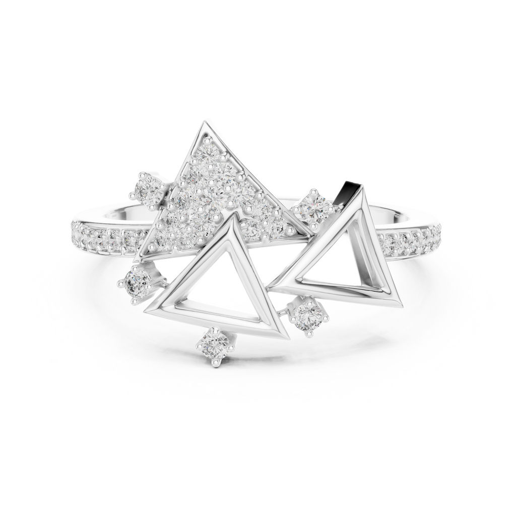 Designer Rose Gold Diamond Ring – Unique Geometric Triangle Fashion Ring.