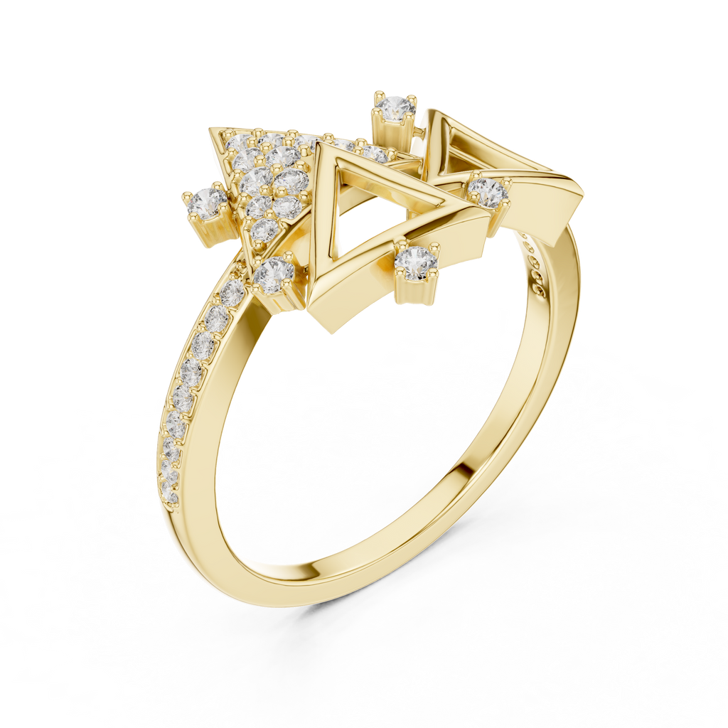 Designer Rose Gold Diamond Ring – Unique Geometric Triangle Fashion Ring.