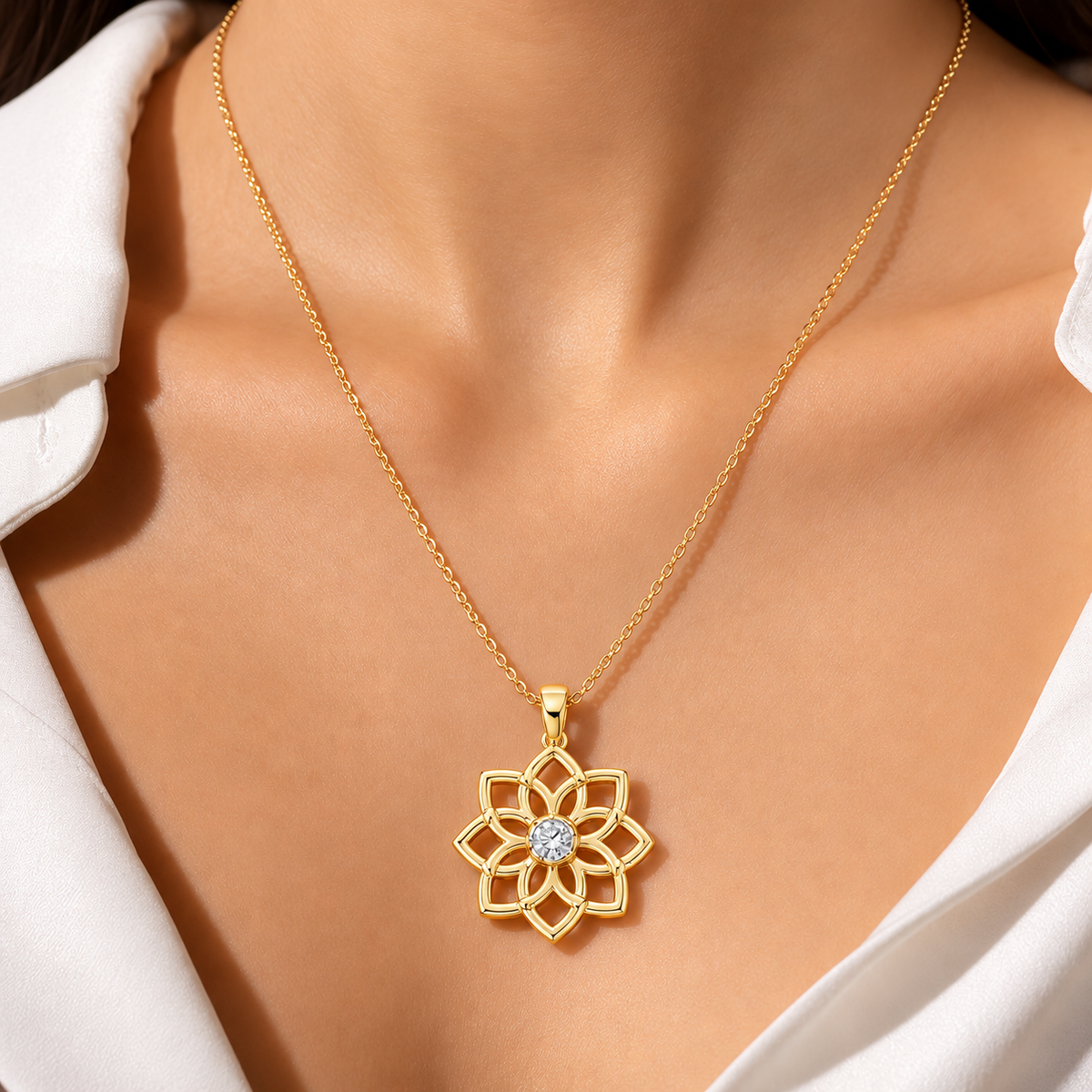 Elowyn Floral Geometric Lab Grown Diamond Pendant Necklace