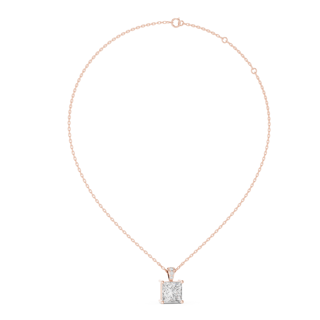Elegant Princess Cut Solitaire Diamond Pendant