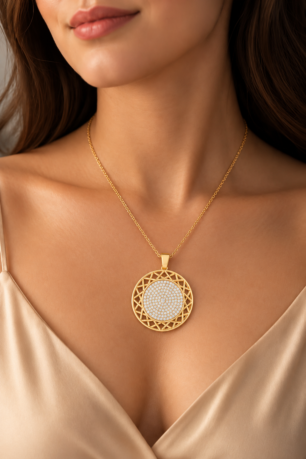 Aurelia Round Filigree Pavé Lab Grown Diamond Pendant Necklace