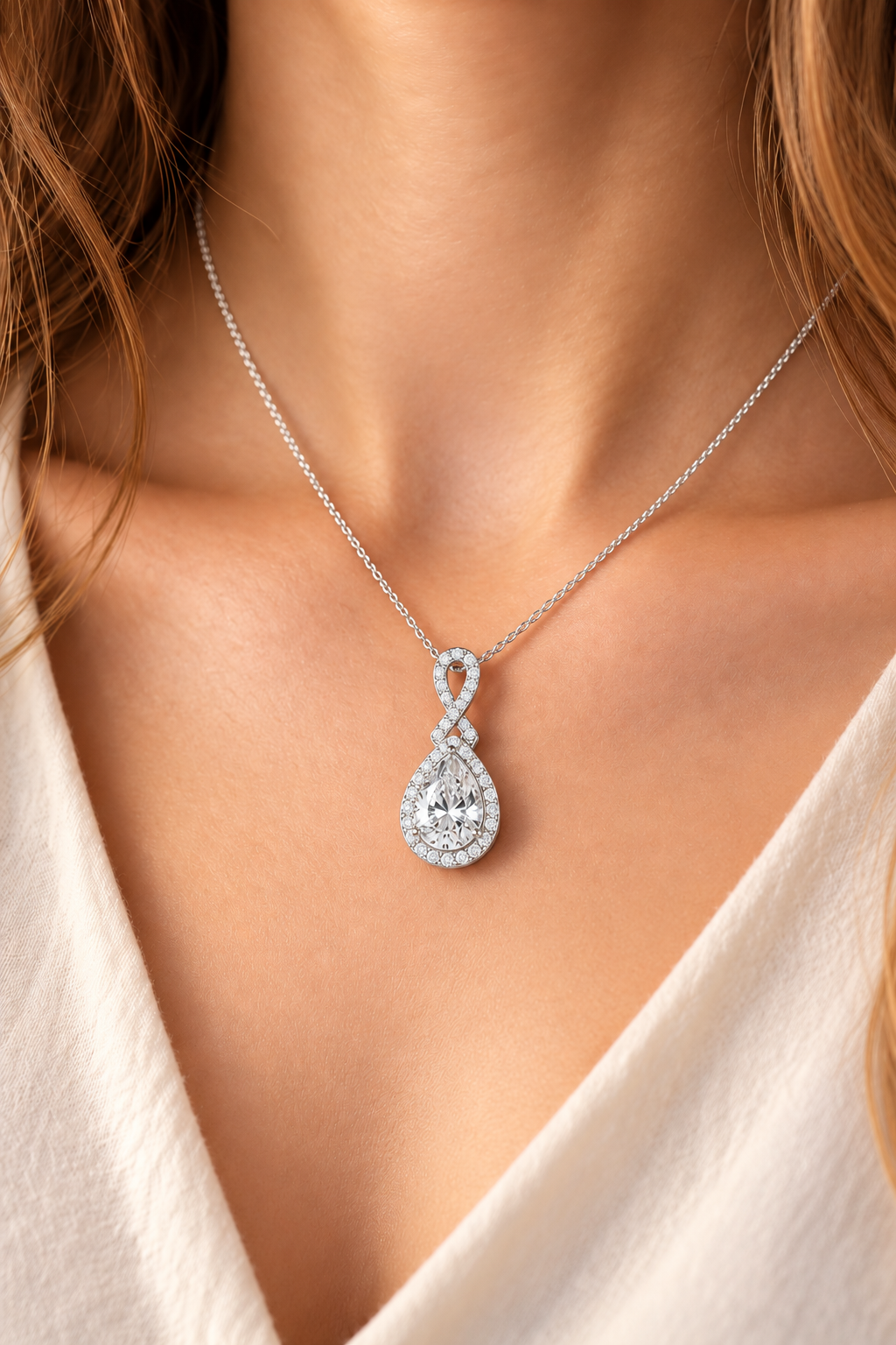 Feine Teardrop-Diamant-Halskette für Damen