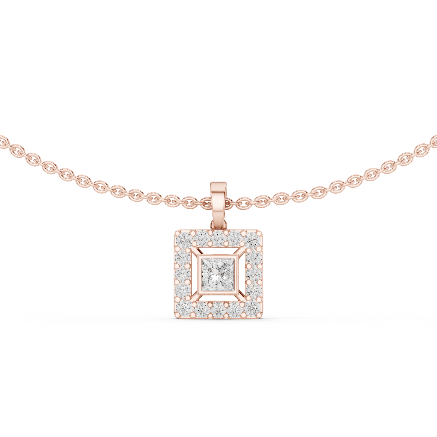 Luxury Square Diamond Halo Necklace for Women